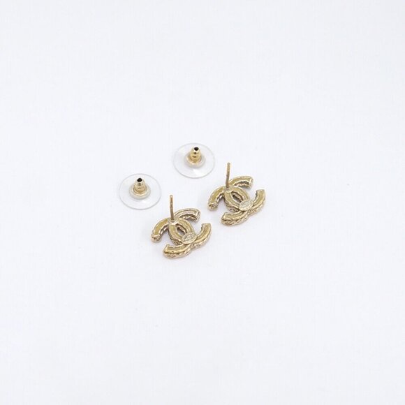 CHANEL CC Logos Rhinestone Stud Earrings Gold Tone B15B Auth w/Box #8847 - Picture 5 of 6